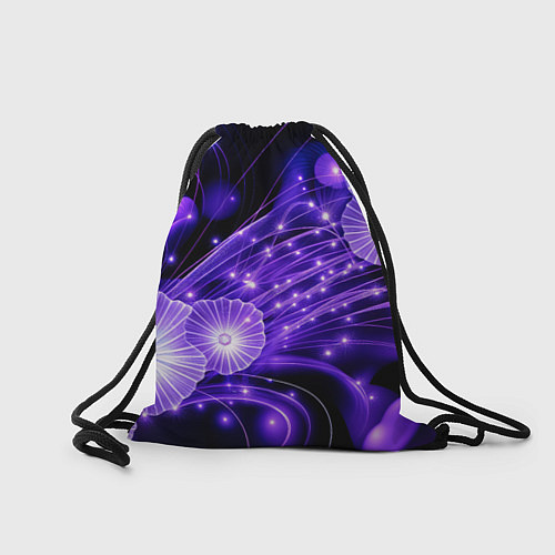 Мешок для обуви Силуэты цветов на темном фоне - фиолетовое свечени / 3D-принт – фото 2