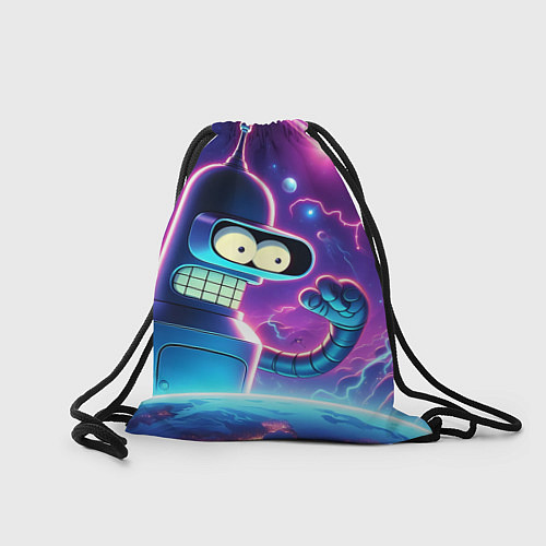 Мешок для обуви Bender in neon space - cartoon Futurama / 3D-принт – фото 2