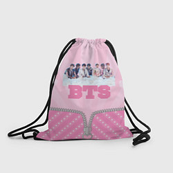Рюкзак-мешок BTS розовый фон с застежкой, цвет: 3D-принт
