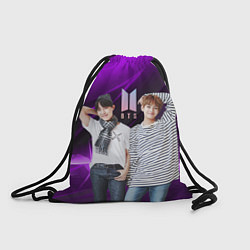 Рюкзак-мешок BTS черно-фиолетовый фон, цвет: 3D-принт