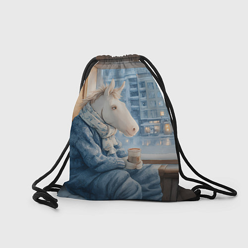 Мешок для обуви Лошадка пьет кофе на подоконнике / 3D-принт – фото 2