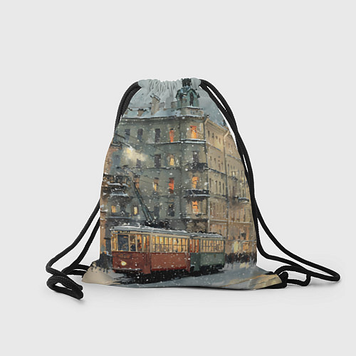 Мешок для обуви Трамваи в зимнем Санкт-Петербурге / 3D-принт – фото 2