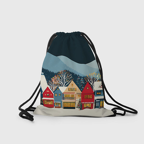 Мешок для обуви Новогодний городок в горах / 3D-принт – фото 2