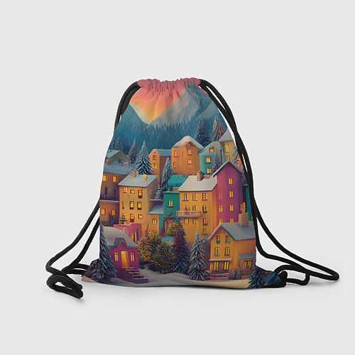 Мешок для обуви Новогодний город в горах / 3D-принт – фото 2