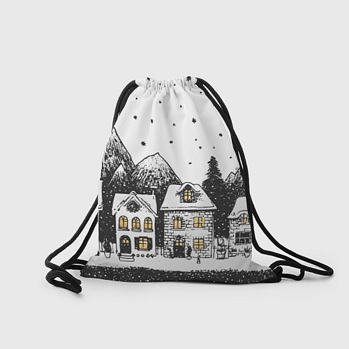 Мешок для обуви Черно-белый новогодний город / 3D-принт – фото 2