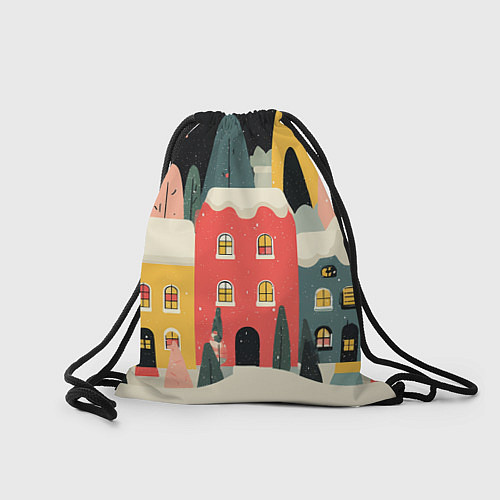 Мешок для обуви Разноцветные новогодние дома / 3D-принт – фото 2