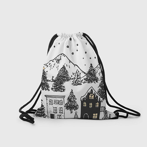 Мешок для обуви Заснеженный черно-белый город / 3D-принт – фото 2