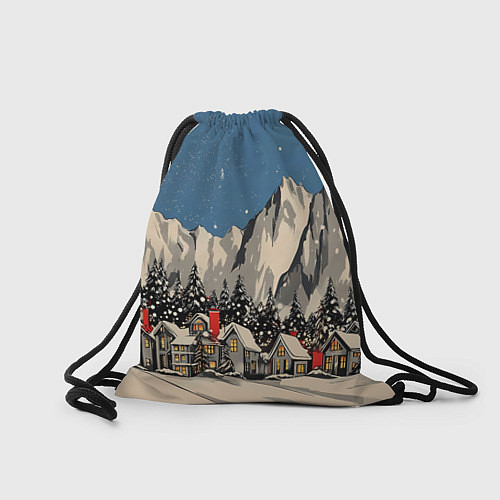 Мешок для обуви Небольшой новогодний город в горах / 3D-принт – фото 2