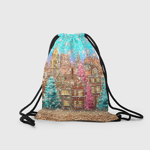 Мешок для обуви Новогодний город в блестках / 3D-принт – фото 2