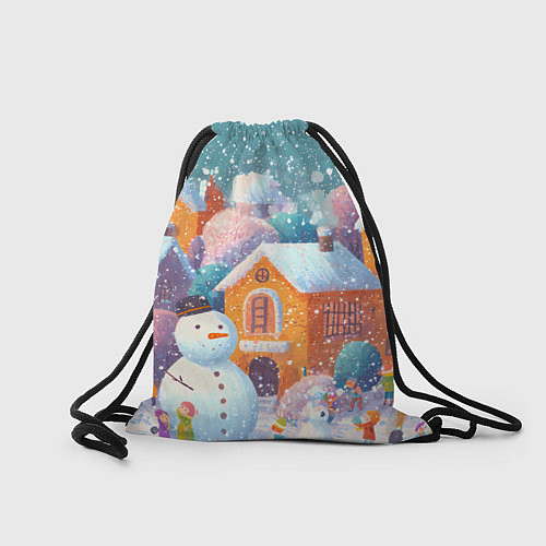 Мешок для обуви Дети во дворе лепят снеговика / 3D-принт – фото 2