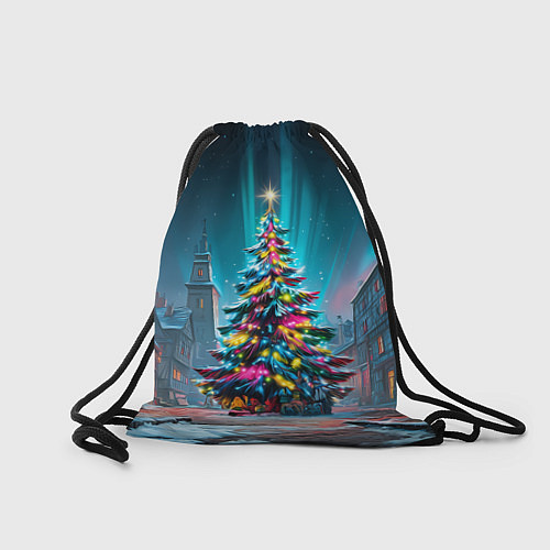 Мешок для обуви Новогодняя елка в гирляндах / 3D-принт – фото 2