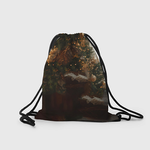 Мешок для обуви Белая лошадка лежит у новогодней елки / 3D-принт – фото 2