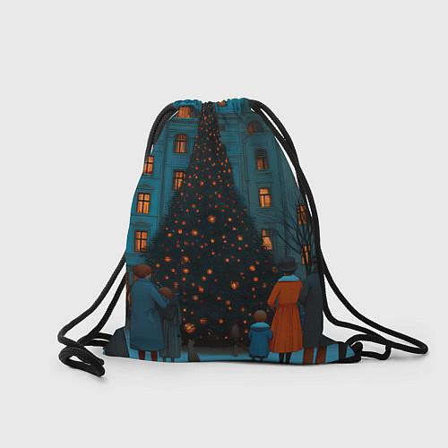 Мешок для обуви Люди встречают новый год во дворе / 3D-принт – фото 2