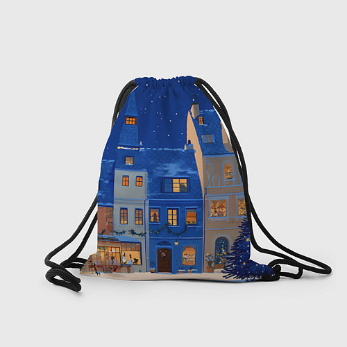 Мешок для обуви Синяя новогодняя елочка во дворе / 3D-принт – фото 2