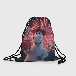 Рюкзак-мешок Лошадь с подарком на фоне салюта, цвет: 3D-принт