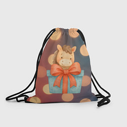 Рюкзак-мешок Новогодняя лошадка в коробочке, цвет: 3D-принт