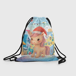 Рюкзак-мешок Лошадка с новогоднем венком, цвет: 3D-принт