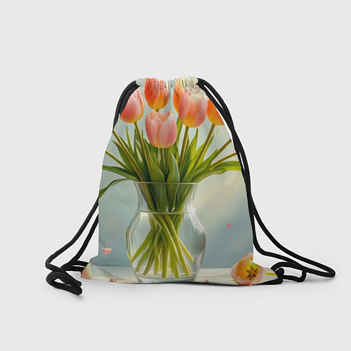 Мешок для обуви Нежно-розовые тюльпаны в лучах весны / 3D-принт – фото 2