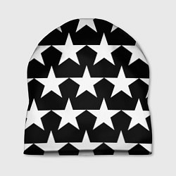 Шапка Белые звёзды на чёрном фоне 2, цвет: 3D-принт