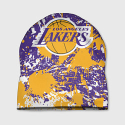 Шапка LAKERS ФИРМЕННЫЕ ЦВЕТА БРЫЗГИ КРАСОК LA, цвет: 3D-принт