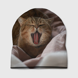 Шапка Зевающий кот на кровати, цвет: 3D-принт
