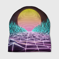 Шапка Vaporwave Закат солнца в горах Neon, цвет: 3D-принт