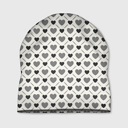 Шапка Сердечки черно-белые паттерн, цвет: 3D-принт