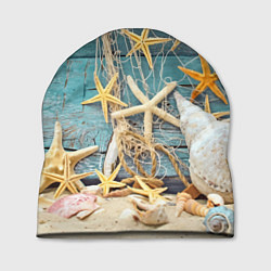 Шапка Натюрморт из сети, морских звёзд и ракушек - лето, цвет: 3D-принт