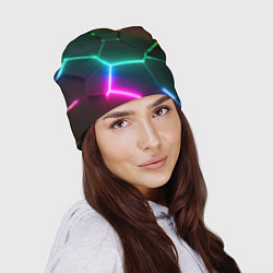 Шапка Радужный градиент неоновые геометрические плиты, цвет: 3D-принт — фото 2
