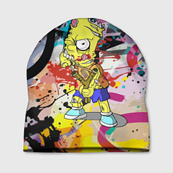 Шапка Зомби Барт Симпсон с рогаткой на фоне граффити