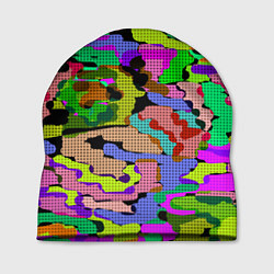 Шапка Разноцветный клетчатый камуфляж, цвет: 3D-принт