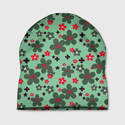 Шапка Красно-зеленый цветочный узор ретро, цвет: 3D-принт