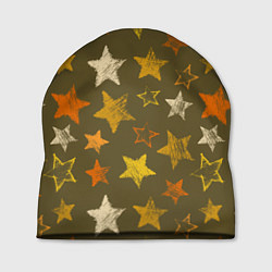 Шапка Желто-оранжевые звезды на зелнгом фоне, цвет: 3D-принт