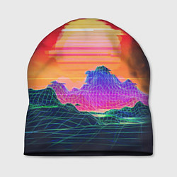 Шапка Синтвейв неоновые горы на закате, цвет: 3D-принт