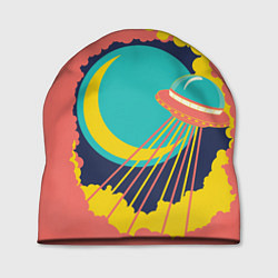 Шапка Летающая тарелка в небе ретро футуризм, цвет: 3D-принт