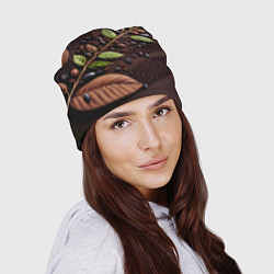 Шапка Кофейные зерна и листья чая, цвет: 3D-принт — фото 2