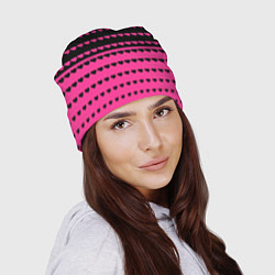 Шапка Черные и розовые сердца узор, цвет: 3D-принт — фото 2