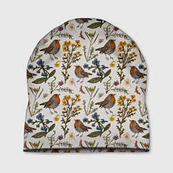 Шапка Птицы малиновки и зверобой, цвет: 3D-принт
