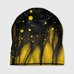 Шапка Желтые брызги на черном фоне, цвет: 3D-принт