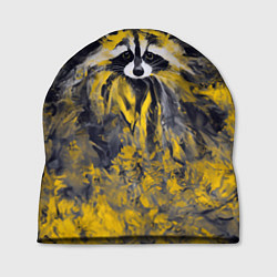 Шапка Абстрактный желтый енот в стиле арт, цвет: 3D-принт