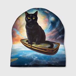 Шапка Черный кот на космическом корабле летящий в космос
