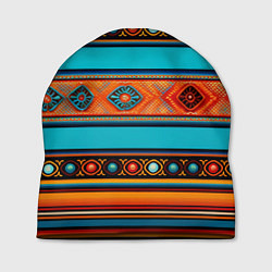 Шапка Этнический принт в горизонтальную полоску, цвет: 3D-принт