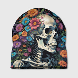 Шапка Улыбающийся скелет среди цветов, цвет: 3D-принт