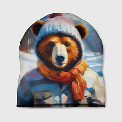 Шапка Бурый медведь в зимней одежде, цвет: 3D-принт