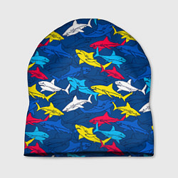 Шапка Разноцветные акулы на глубине, цвет: 3D-принт
