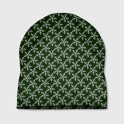 Шапка Паттерн снежинки тёмно-зелёный, цвет: 3D-принт