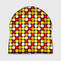 Шапка Красные, жёлтые и белые квадраты, цвет: 3D-принт