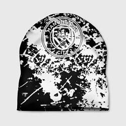 Шапка Manchester City краски чёрно белые, цвет: 3D-принт