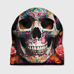 Шапка Яркие цветы и череп, цвет: 3D-принт
