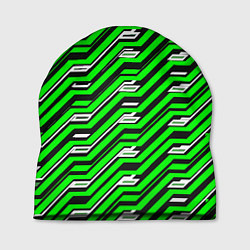 Шапка Чёрно-зелёный линейный узор киберпанк, цвет: 3D-принт